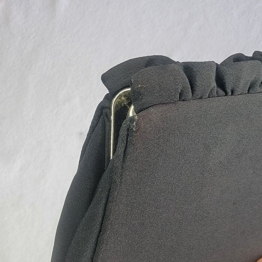 Vintage Satin Evening Clutch Hand Purse Little Black Bag Silver Tone Metal GUC - Picture 7 of 8